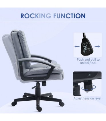 HOMCOM Faux Leather Home Office Chair Mid Back Desk Chair with Arms Light Grey
