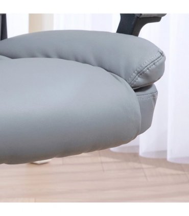 HOMCOM Faux Leather Home Office Chair Mid Back Desk Chair with Arms Light Grey