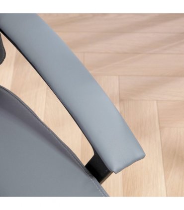 HOMCOM Faux Leather Home Office Chair Mid Back Desk Chair with Arms Light Grey