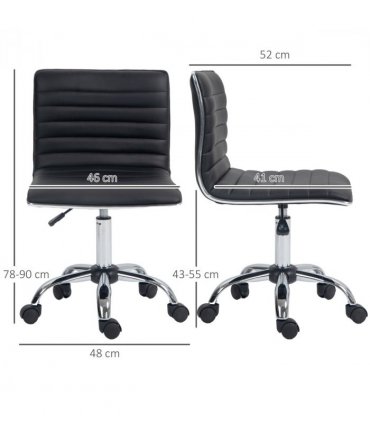 Office Chair Black PU Leather High-Density Sponge Adjustable Height 48x52x90cm