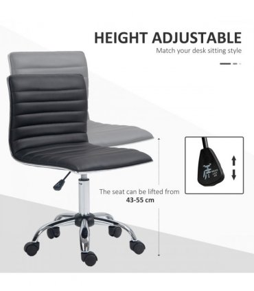 Office Chair Black PU Leather High-Density Sponge Adjustable Height 48x52x90cm