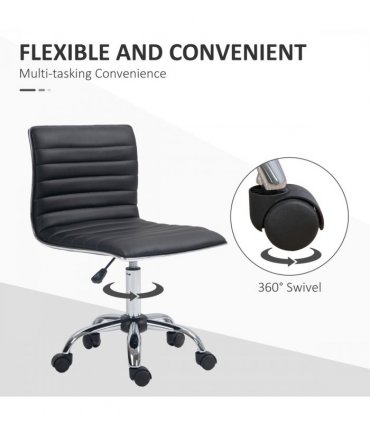 Office Chair Black PU Leather High-Density Sponge Adjustable Height 48x52x90cm