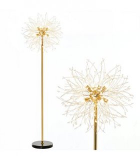 Floor Lamp Gold Tone Metal Crystal Marble Elegant Dandelion-like Lampshade