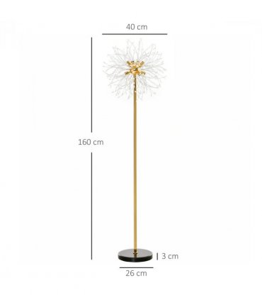 Floor Lamp Gold Tone Metal Crystal Marble Elegant Dandelion-like Lampshade