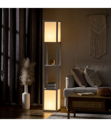 Shelf Floor Lamp White MDF PP Terylene Cotton 26L x 26W x 156Hcm Dual Light