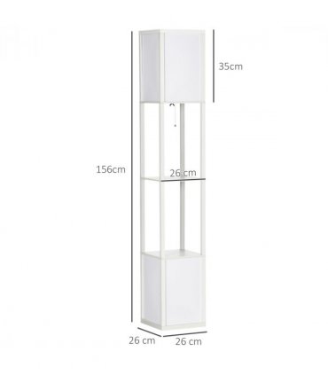 Shelf Floor Lamp White MDF PP Terylene Cotton 26L x 26W x 156Hcm Dual Light