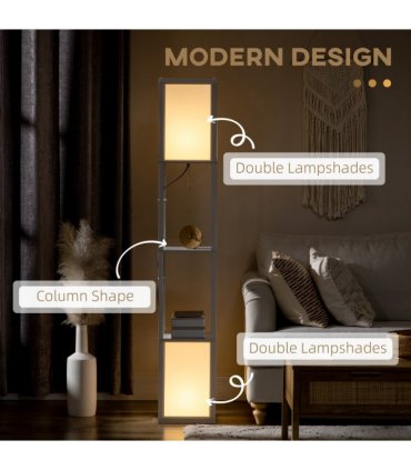 Shelf Floor Lamp White MDF PP Terylene Cotton 26L x 26W x 156Hcm Dual Light