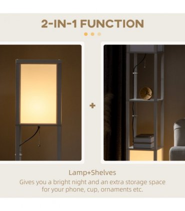 Shelf Floor Lamp White MDF PP Terylene Cotton 26L x 26W x 156Hcm Dual Light