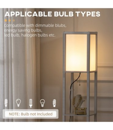 Shelf Floor Lamp White MDF PP Terylene Cotton 26L x 26W x 156Hcm Dual Light