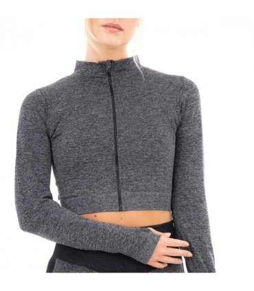 MARL WITH RIB SEAMLESS JACKET BLACK L