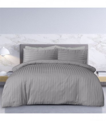 SATEEN STRIPE GREY DUVET SET SB