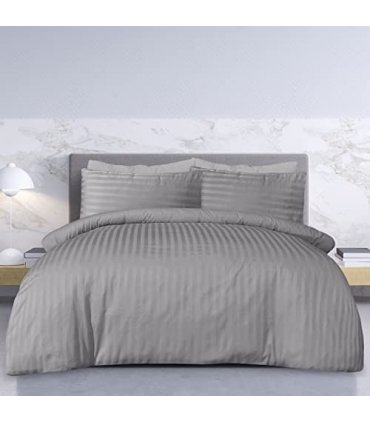 SATEEN STRIPE GREY DUVET SET SB