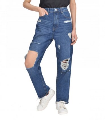 TORN HEM RIP MOM DARK WASH 10