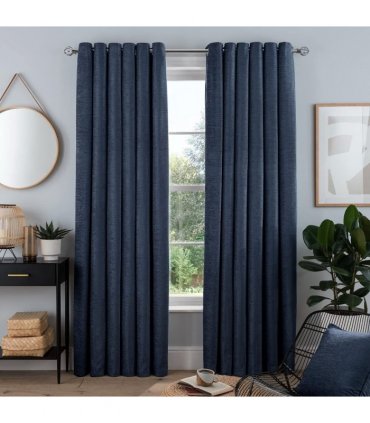 CHENILLE EYELET CURTAIN NAVY  46 X 54