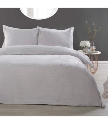 POMPOM FLANNEL FLEECE D/SET SILVER DB
