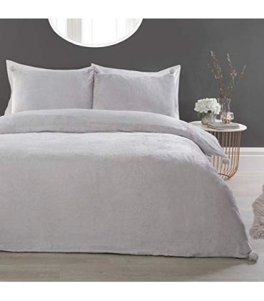 POMPOM FLANNEL FLEECE D/SET SILVER DB
