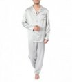 SILK PJS LONG SET MENS MEDIUM SILVER