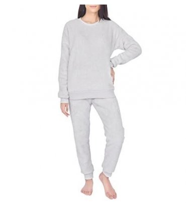 LADIES TEDDY FLEECE PJS GREY MEDIUM
