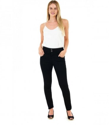 Ladies HW Double Button Jean BLACK 14