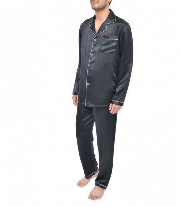 SILK PJS LONG SET MENS SMALL BLACK