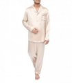 SILK PJS LONG SET MENS SMALL CHAMPAGNE