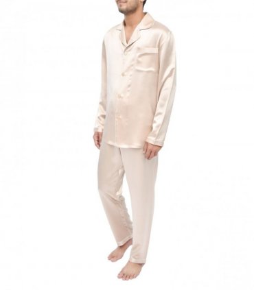 SILK PJS LONG SET MENS SMALL CHAMPAGNE