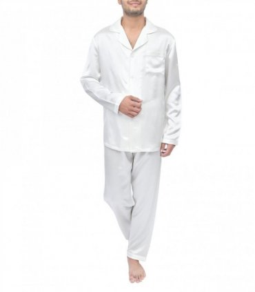 SILK PJS LONG SET - MENS SMALL IVORY