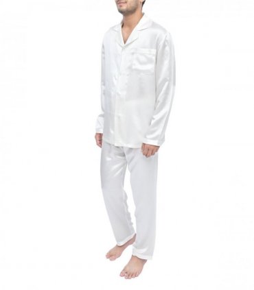 SILK PJS LONG SET - MENS SMALL IVORY