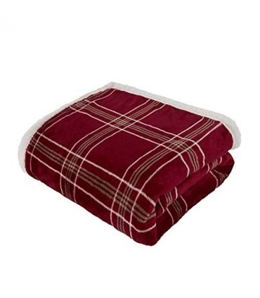 CHECK PRINTED FLEECE THROW RED 150X200