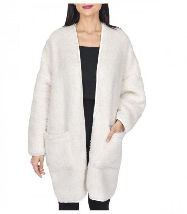 LADIES BORG HOUSE COAT W/BINDING CRM M/L