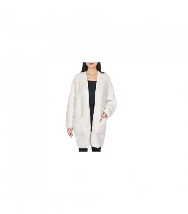 LADIES BORG HOUSE COAT W/BINDING CRM M/L