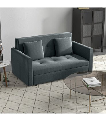 HOMCOM 2 Seater Sofa Bed Convertible Bed Settee with 2 Cushions Storage