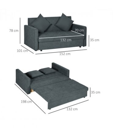 HOMCOM 2 Seater Sofa Bed Convertible Bed Settee with 2 Cushions Storage