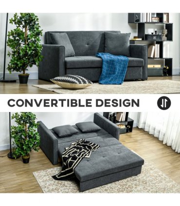 HOMCOM 2 Seater Sofa Bed Convertible Bed Settee with 2 Cushions Storage