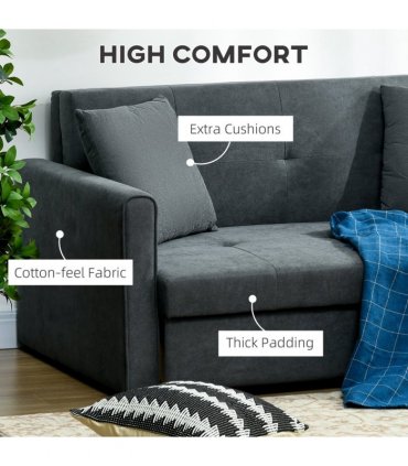 HOMCOM 2 Seater Sofa Bed Convertible Bed Settee with 2 Cushions Storage