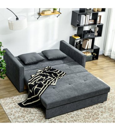 HOMCOM 2 Seater Sofa Bed Convertible Bed Settee with 2 Cushions Storage