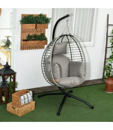Outsunny Hanging Swing Chair with Thick Cushion, Patio Hanging Chair, Grey