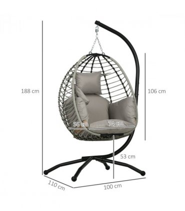 Outsunny Hanging Swing Chair with Thick Cushion, Patio Hanging Chair, Grey