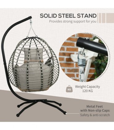 Outsunny Hanging Swing Chair with Thick Cushion, Patio Hanging Chair, Grey