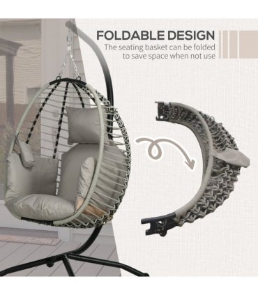 Outsunny Hanging Swing Chair with Thick Cushion, Patio Hanging Chair, Grey