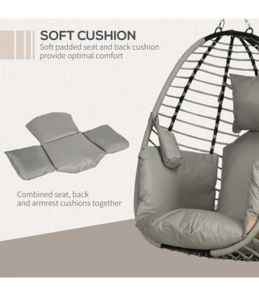 Outsunny Hanging Swing Chair with Thick Cushion, Patio Hanging Chair, Grey