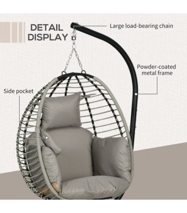 Outsunny Hanging Swing Chair with Thick Cushion, Patio Hanging Chair, Grey