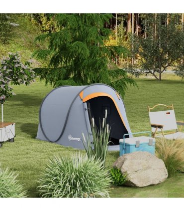 Outsunny Pop up Camping Tent for 2 Man, 2000mm Waterproof with Carry Bag, Grey