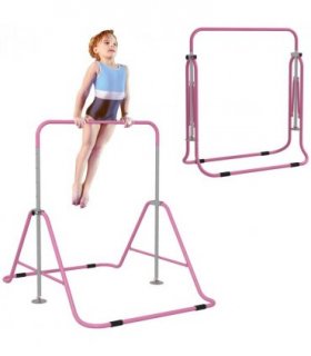 HOMCOM Kids Gymnastic Bar with Adjustable Height, Foldable Training Bar - Pink