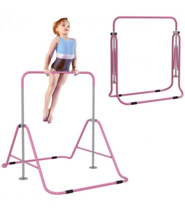 HOMCOM Kids Gymnastic Bar with Adjustable Height, Foldable Training Bar - Pink