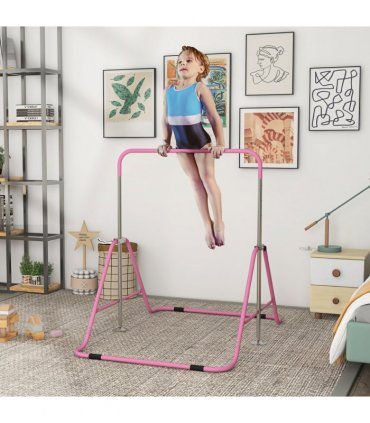 HOMCOM Kids Gymnastic Bar with Adjustable Height, Foldable Training Bar - Pink