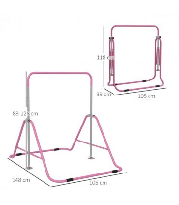 HOMCOM Kids Gymnastic Bar with Adjustable Height, Foldable Training Bar - Pink