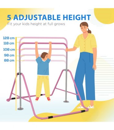 HOMCOM Kids Gymnastic Bar with Adjustable Height, Foldable Training Bar - Pink