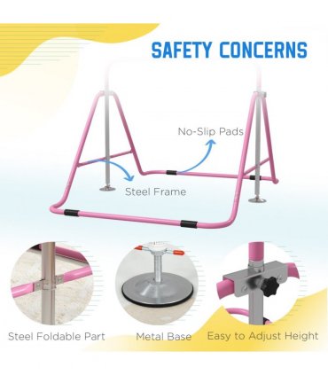 HOMCOM Kids Gymnastic Bar with Adjustable Height, Foldable Training Bar - Pink