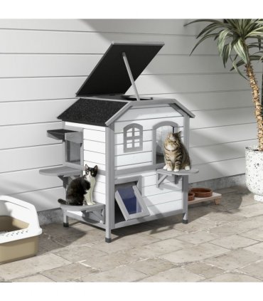 PawHut Kitten Condo with Openable Roof, Catio Enclosure Furniture, White